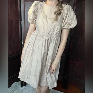 100% Cotton Puff Sleeves Dress Beige XS Babydoll